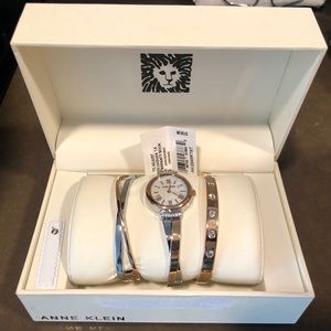 Anne Klein Two Tone Watch and Bangle Set